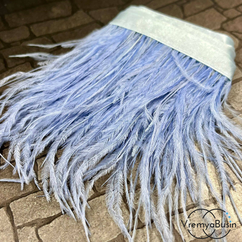 Перья страуса на ленте, цв. ГОЛУБОЙ (10 см.)