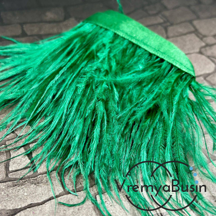 Перья страуса на ленте, цв. ИЗУМРУДНЫЙ (10 см.)