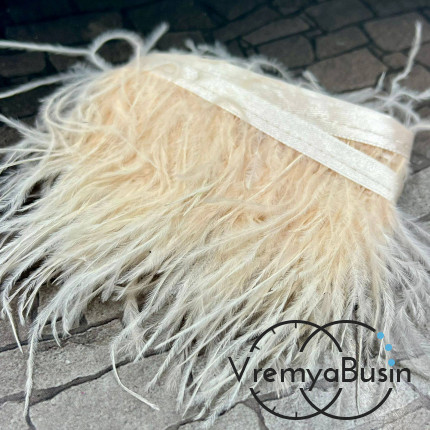 Перья страуса на ленте, цв. КРЕМОВЫЙ (10 см.)