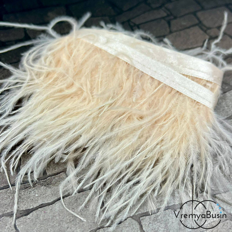 Перья страуса на ленте, цв. КРЕМОВЫЙ (10 см.)