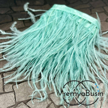 Перья страуса на ленте, цв. МЯТНЫЙ (10 см.)