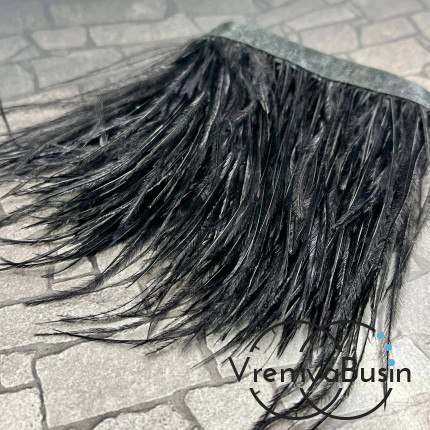 Перья страуса на ленте, цв. ЧЕРНЫЙ (10 см.)