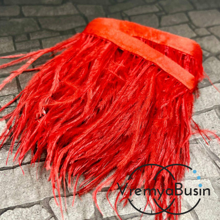 Перья страуса на ленте, цв. КРАСНЫЙ (10 см.)