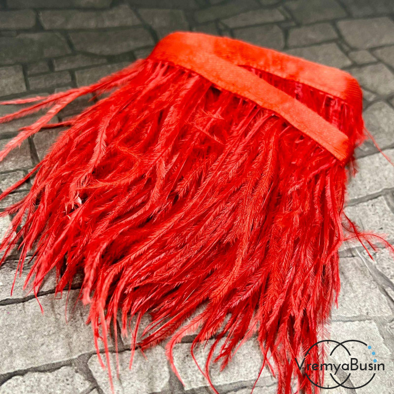 Перья страуса на ленте, цв. КРАСНЫЙ (10 см.)