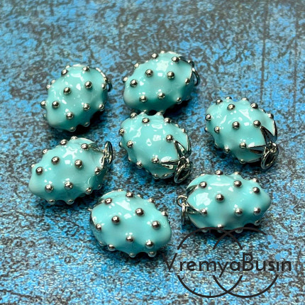 Подвеска  с эмалью "Клубничка", 12х17 мм, из латуни с родиевым покрытием, цв. бирюзовый   (1 шт.)