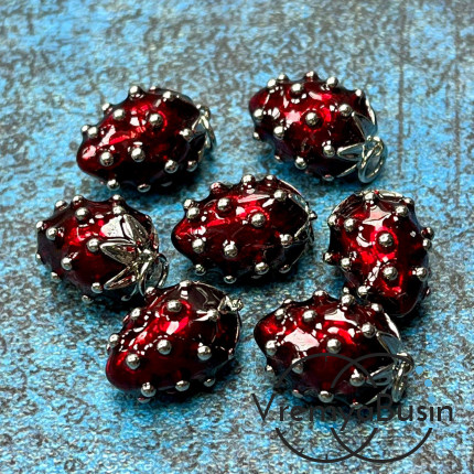 Подвеска  с эмалью "Клубничка", 12х17 мм, из латуни с родиевым покрытием, цв. красный  (1 шт.)