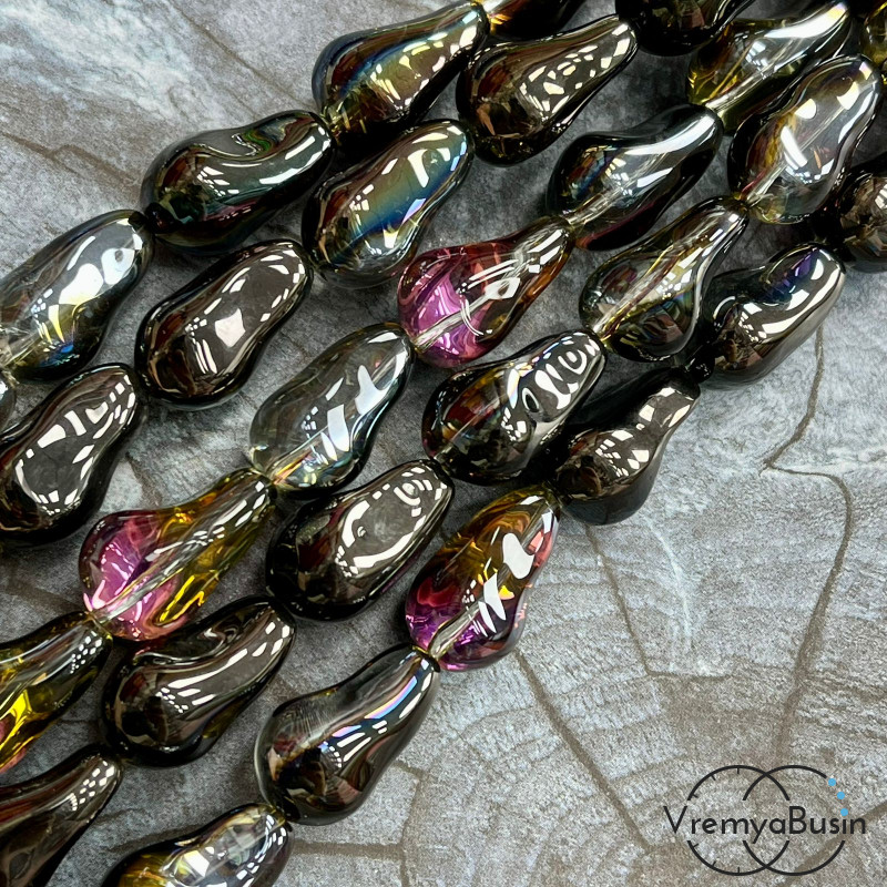 Бусины из гладкого стекла «Барочный жемчуг», 13х22 мм  (1/2 нити, ок. 10 шт.)