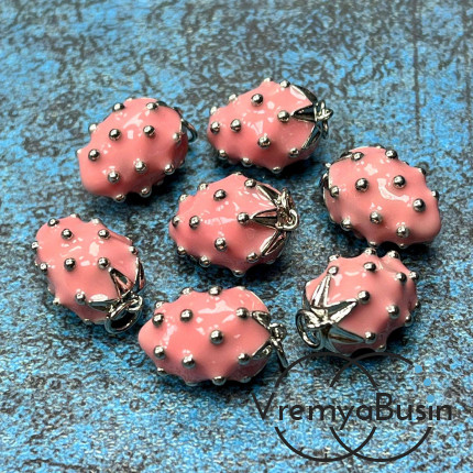 Подвеска  с эмалью "Клубничка", 12х17 мм, из латуни с родиевым покрытием, цв. розовый   (1 шт.)