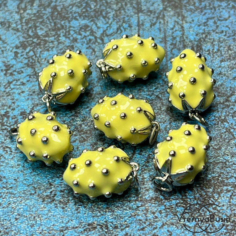 Подвеска  с эмалью "Клубничка", 12х17 мм, из латуни с родиевым покрытием, цв. желтый  (1 шт.)