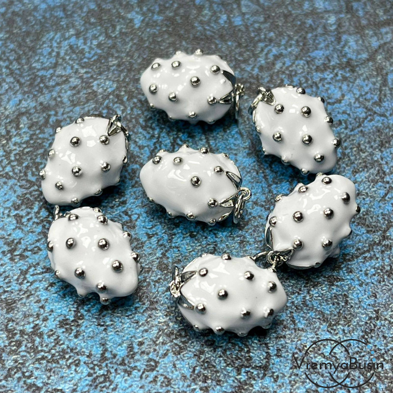 Подвеска  с эмалью "Клубничка", 12х17 мм, из латуни с родиевым покрытием, цв. белый  (1 шт.)