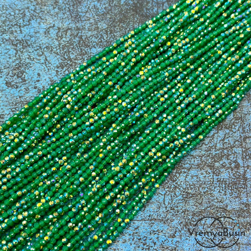 Бусины хрустальные кристаллики, шарик граненый 2 мм (нить, ок. 38 см.)