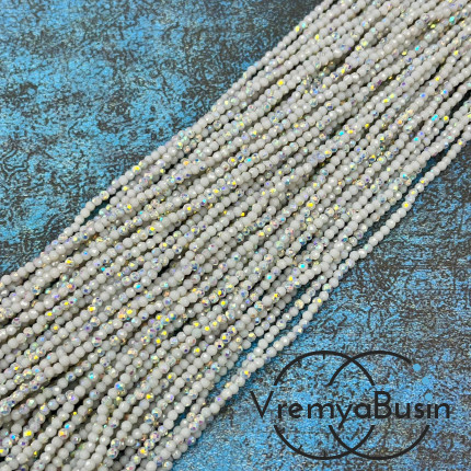 Бусины хрустальные кристаллики, шарик граненый 2 мм (нить, ок. 38 см.)