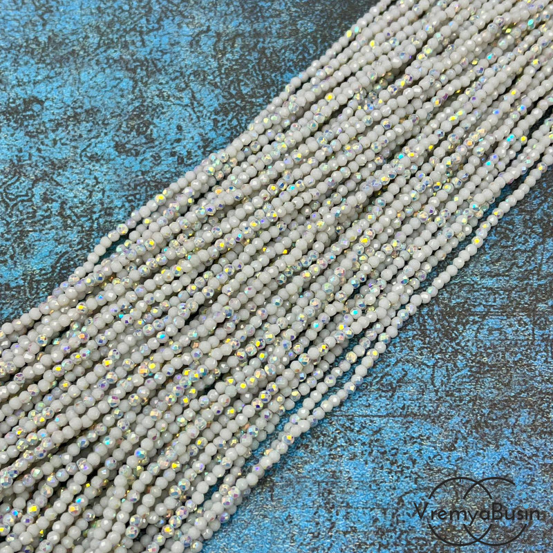 Бусины хрустальные кристаллики, шарик граненый 2 мм (нить, ок. 38 см.)