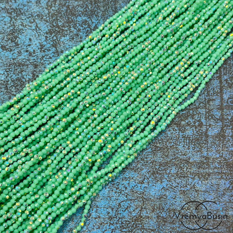 Бусины хрустальные кристаллики, шарик граненый 2 мм (нить, ок. 38 см.)