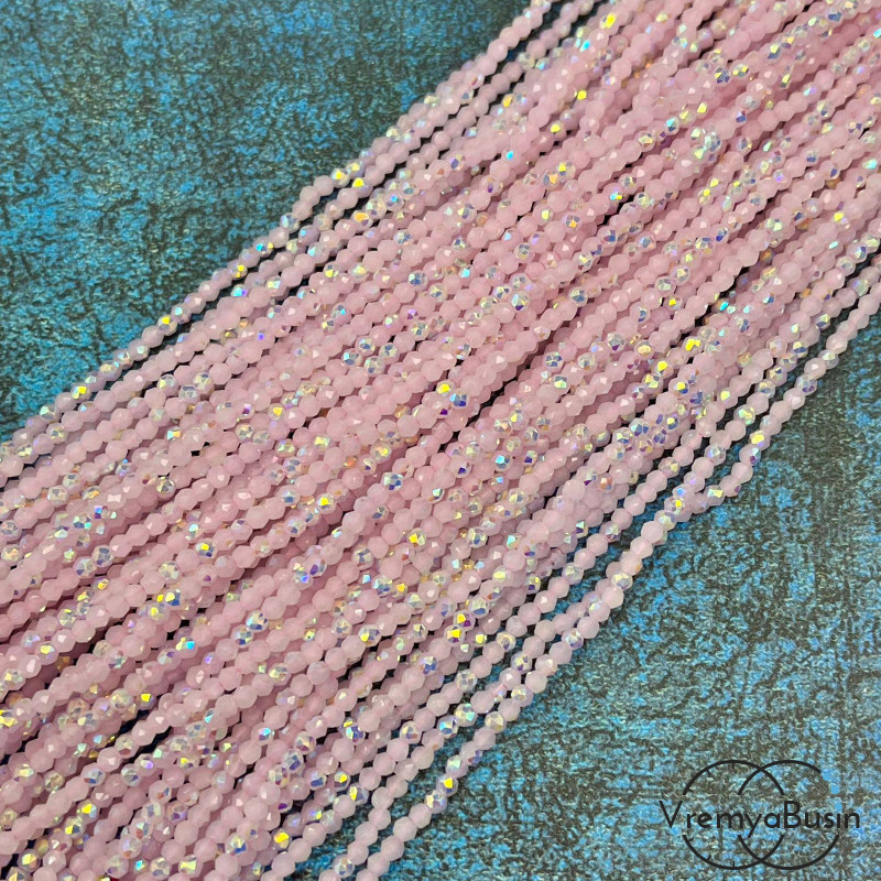 Бусины хрустальные кристаллики, шарик граненый 2 мм (нить, ок. 38 см.)