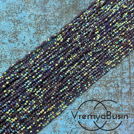 Бусины хрустальные кристаллики, шарик граненый 2 мм (нить, ок. 38 см.)