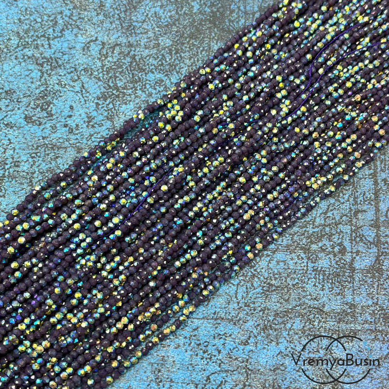 Бусины хрустальные кристаллики, шарик граненый 2 мм (нить, ок. 38 см.)