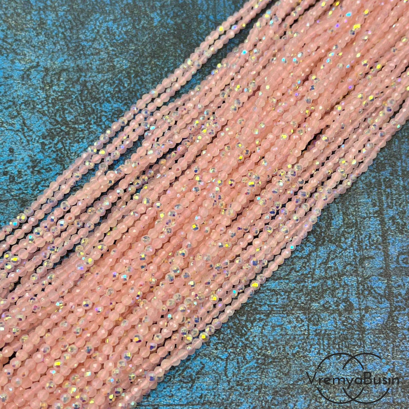 Бусины хрустальные кристаллики, шарик граненый 2 мм (нить, ок. 38 см.)