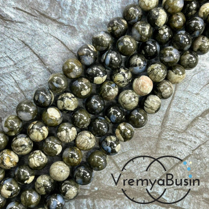 Опал черный, шарик гладкий 8 мм (1/2 нити, ок. 24 шт.)