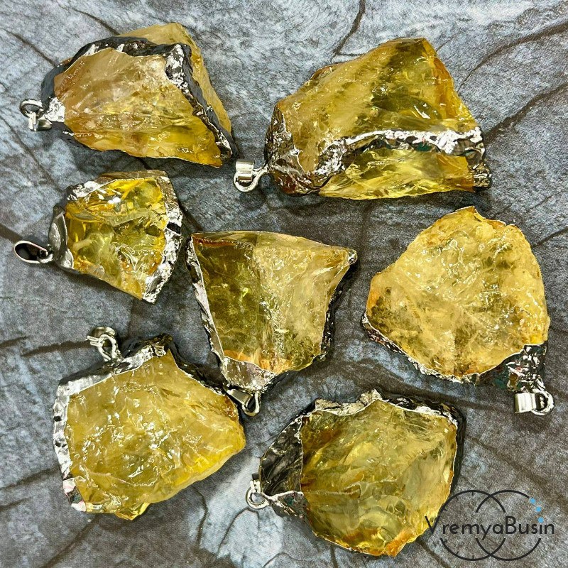 Цитрин, подвеска из скола камня в металле цв. серебро (1 шт.)