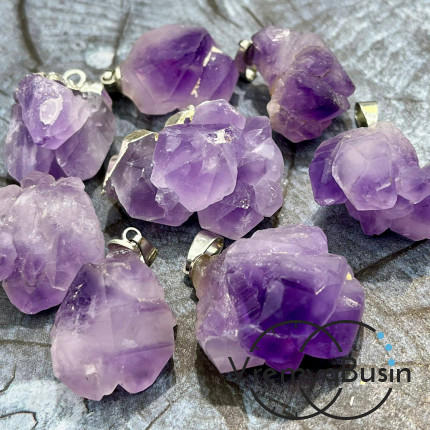 Аметист кристаллы, подвеска из друзы в металле цв. серебро (1 шт.)