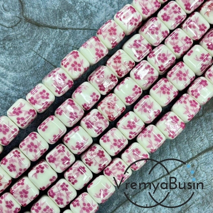 Бусина керамическая с рисунком, кубик  8 мм (нить, ок. 42 шт.)