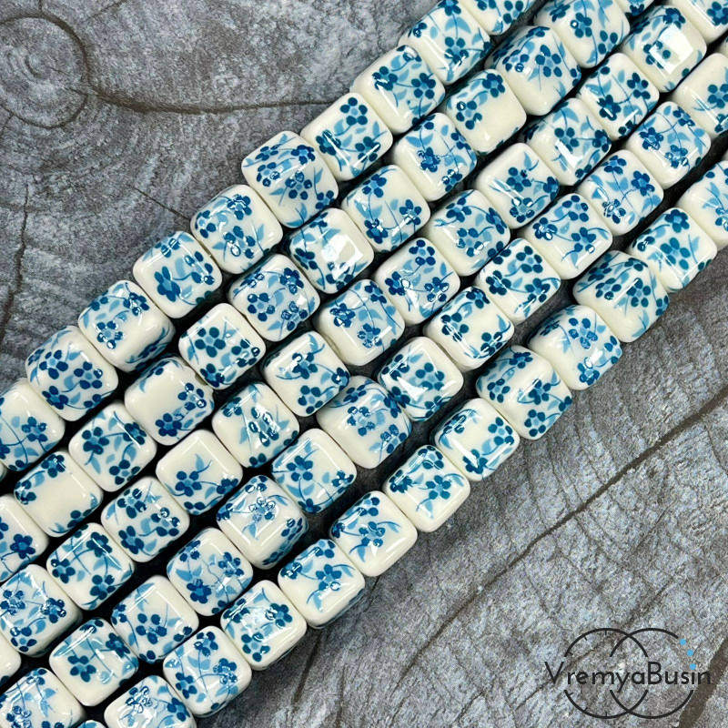 Бусина керамическая с рисунком, кубик  8 мм (нить, ок. 42 шт.)