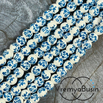 Бусина керамическая с рисунком, шарик  8 мм (нить, ок. 48 шт.)