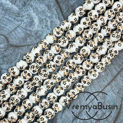 Бусина керамическая с рисунком, шарик  8 мм (нить, ок. 48 шт.)