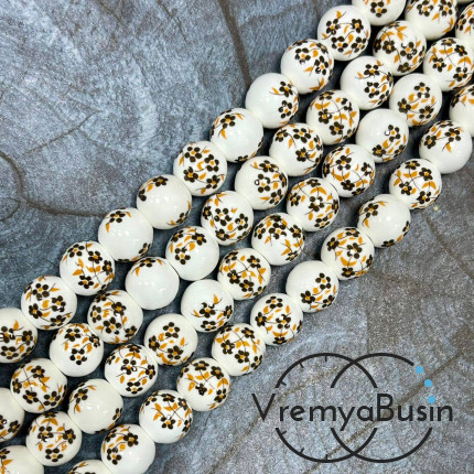 Бусина керамическая с рисунком, шарик  10 мм (нить, ок. 38 шт.)