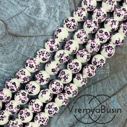 Бусина керамическая с рисунком, шарик  10 мм (нить, ок. 38 шт.)