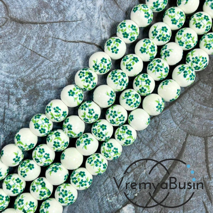 Бусина керамическая с рисунком, шарик  10 мм (нить, ок. 38 шт.)