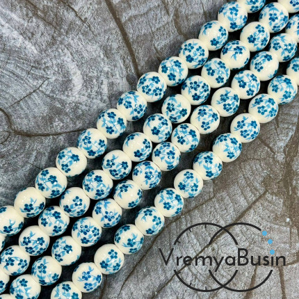 Бусина керамическая с рисунком, шарик  10 мм (нить, ок. 38 шт.)