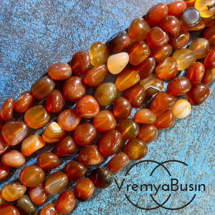 Сердолик, галтовка овальная ок. 10х12 мм  (нить, ок. 35 шт.)