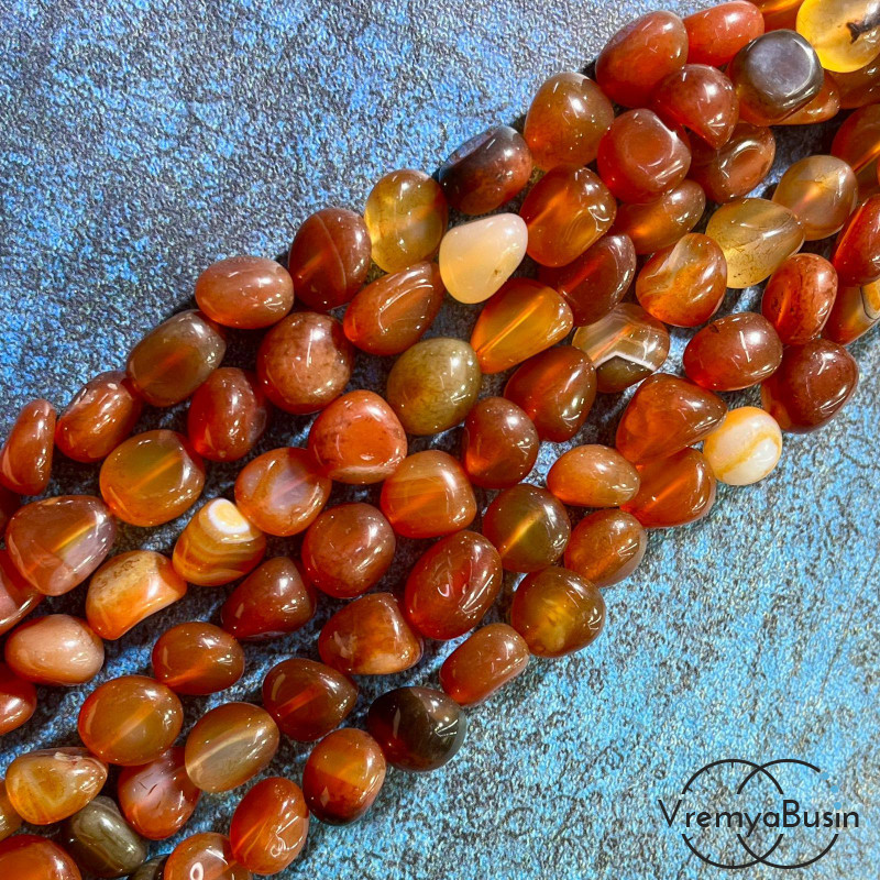 Сердолик, галтовка овальная ок. 10х12 мм  (нить, ок. 35 шт.)