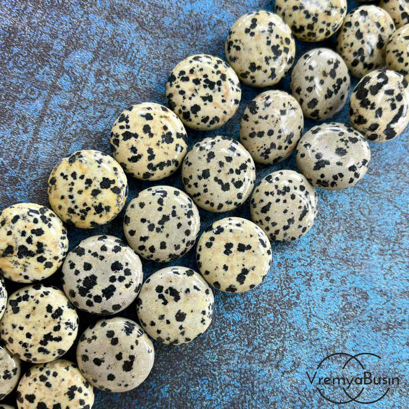 Яшма долматин, порфир, таблетка гладкая ок. 20х8 мм (1/2 нити, ок. 10 шт.)