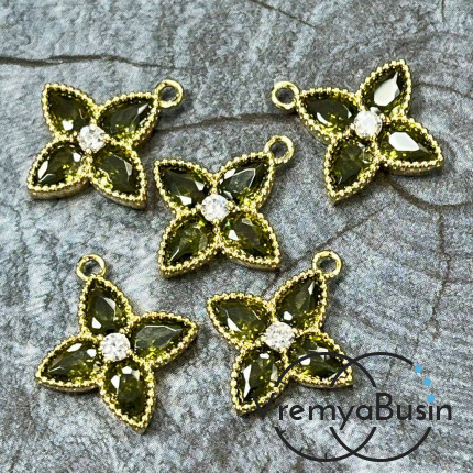 Подвеска с фианитом, цветок 16х18 мм, латунь с позолотой, цв. болотный   (1 шт.)