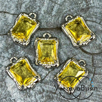 Подвеска с фианитом, прямоугольник 14х9 мм, латунь с родиевым покрытием, цв. желтый   (1 шт.)