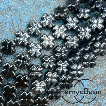 Бусина керамическая "Клевер", 12х6 мм, цв. ЧЕРНЫЙ (нить, ок. 30 шт.)