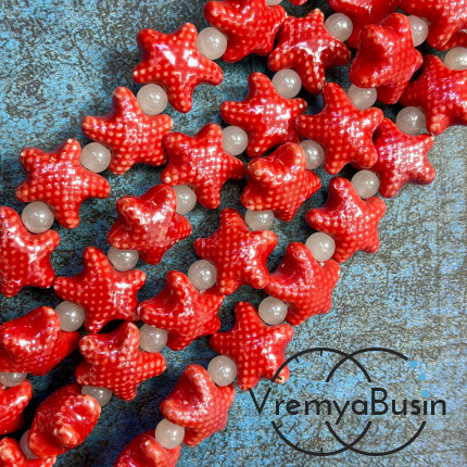 Бусина керамическая "Морская звезда", 18х10 мм, цв. красный (нить, ок. 22 шт.)