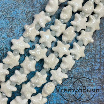 Бусина керамическая "Морская звезда", 18х10 мм, цв. белый (нить, ок. 22 шт.)