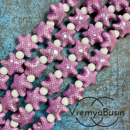 Бусина керамическая "Морская звезда", 18х10 мм, цв. сиреневый (нить, ок. 22 шт.)
