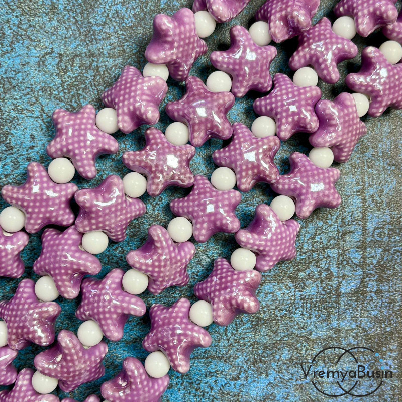 Бусина керамическая "Морская звезда", 18х10 мм, цв. сиреневый (нить, ок. 22 шт.)
