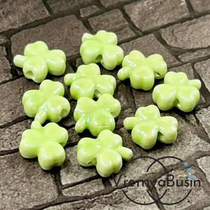 Бусина керамическая "Клевер", 10х13х5 мм, цв.  САЛАТОВЫЙ СВЕТЛЫЙ  (1 шт.)