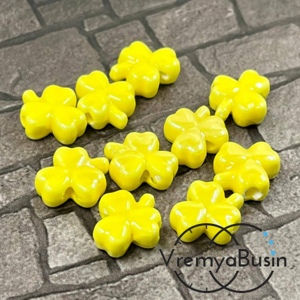 Бусина керамическая "Клевер", 10х13х5 мм, цв.  ЖЕЛТЫЙ  (1 шт.)