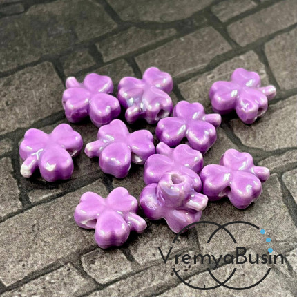 Бусина керамическая "Клевер", 10х13х5 мм, цв.   СИРЕНЕВЫЙ (1 шт.)
