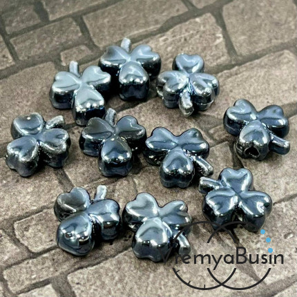 Бусина керамическая "Клевер", 10х13х5 мм, цв.  ЧЕРНЫЙ  (1 шт.)