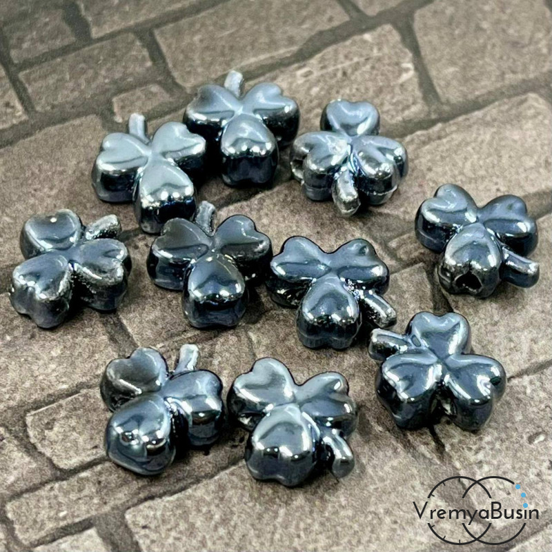 Бусина керамическая "Клевер", 10х13х5 мм, цв.  ЧЕРНЫЙ  (1 шт.)