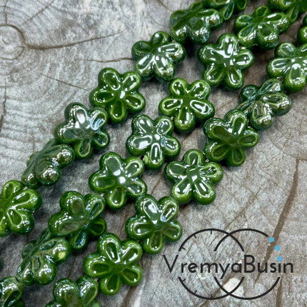 Бусина керамическая "Цветочек", 6х18 мм, цв. ЗЕЛЕНЫЙ ТЕМНЫЙ (1/2 нити, ок. 10 шт.)