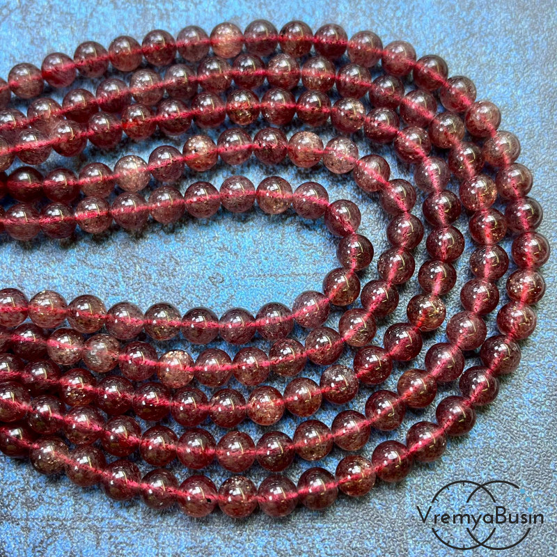 Кварц клубничный, шарик гладкий 6 мм (1/2 нити, ок. 32 шт.)